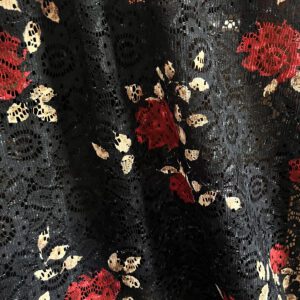 Čipka Crna Rapsodija – elegantna, misteriozna i sofisticirana crna čipka za haljine, detalje i večernje kreacije. Idealna za svečane projekte.