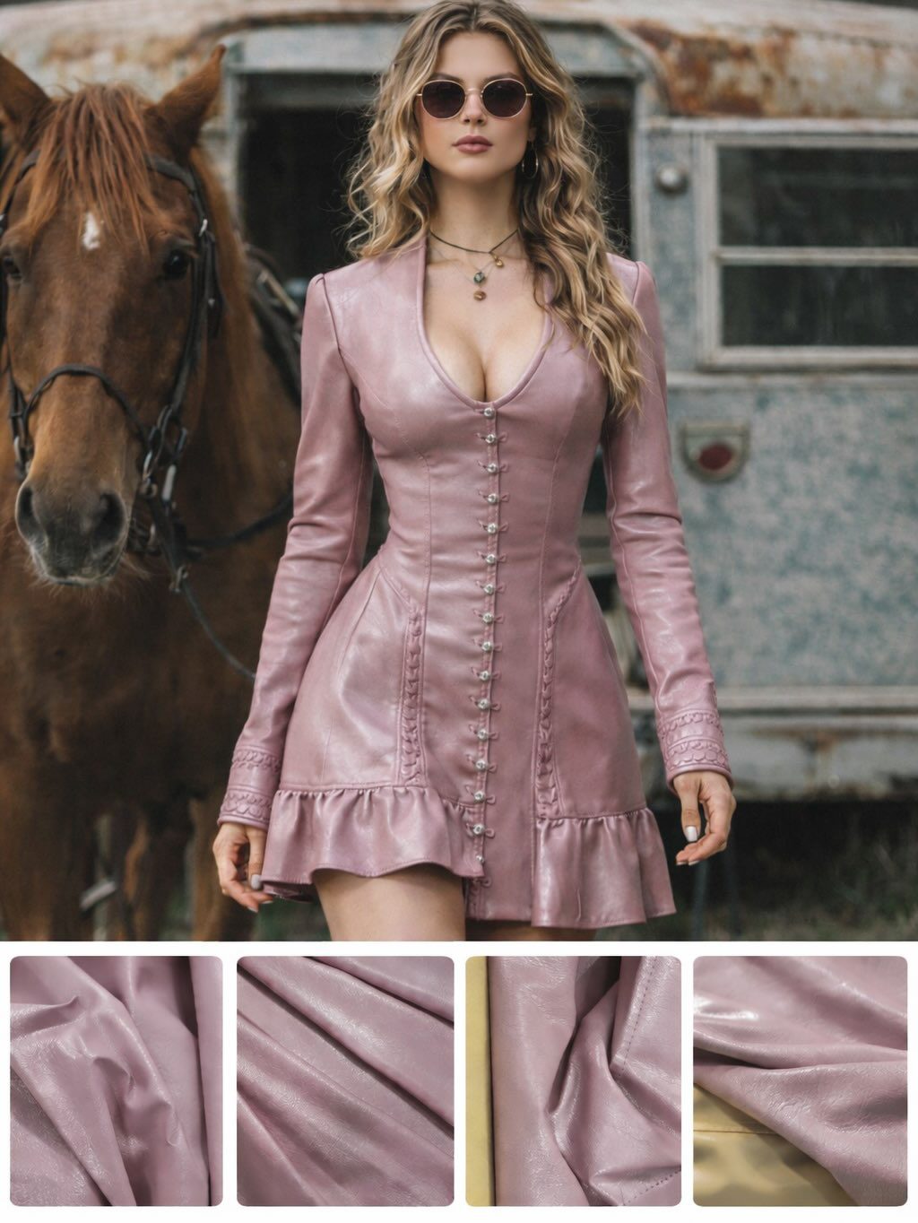 Elegantna puder-roze eko koža sa svilenkastim sjajem