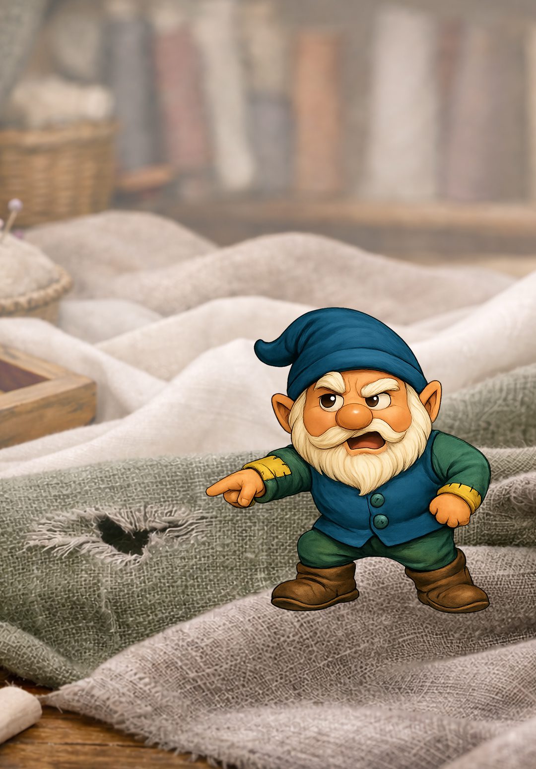 Materijali za šivenje na stolu sa vidljivom greškom na tkanini – Štrić Tekstil