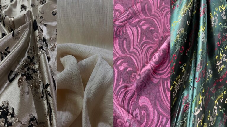 Brokat materijali sa reljefnim ornamentima – primeri luksuznog brokata u različitim bojama i dezenima